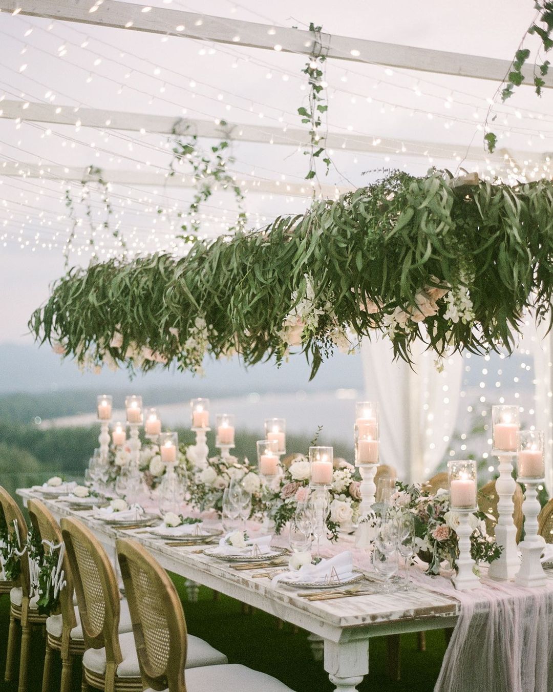 wedding tent with natural greenery