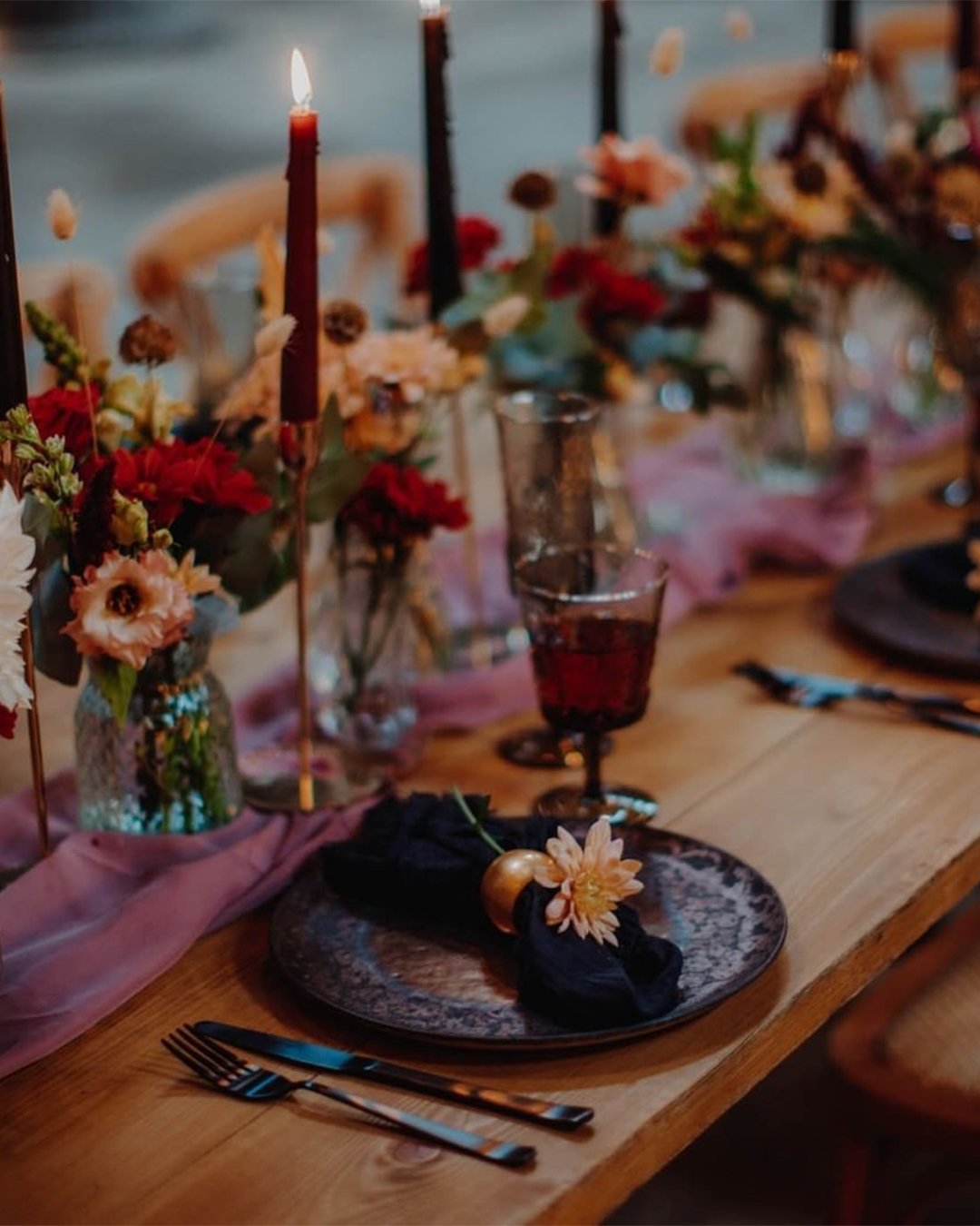 whimsical wedding table decor with candles