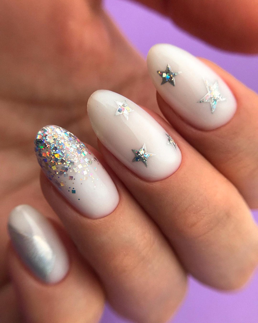 white nail designs for wedding white with glitter annet_leto