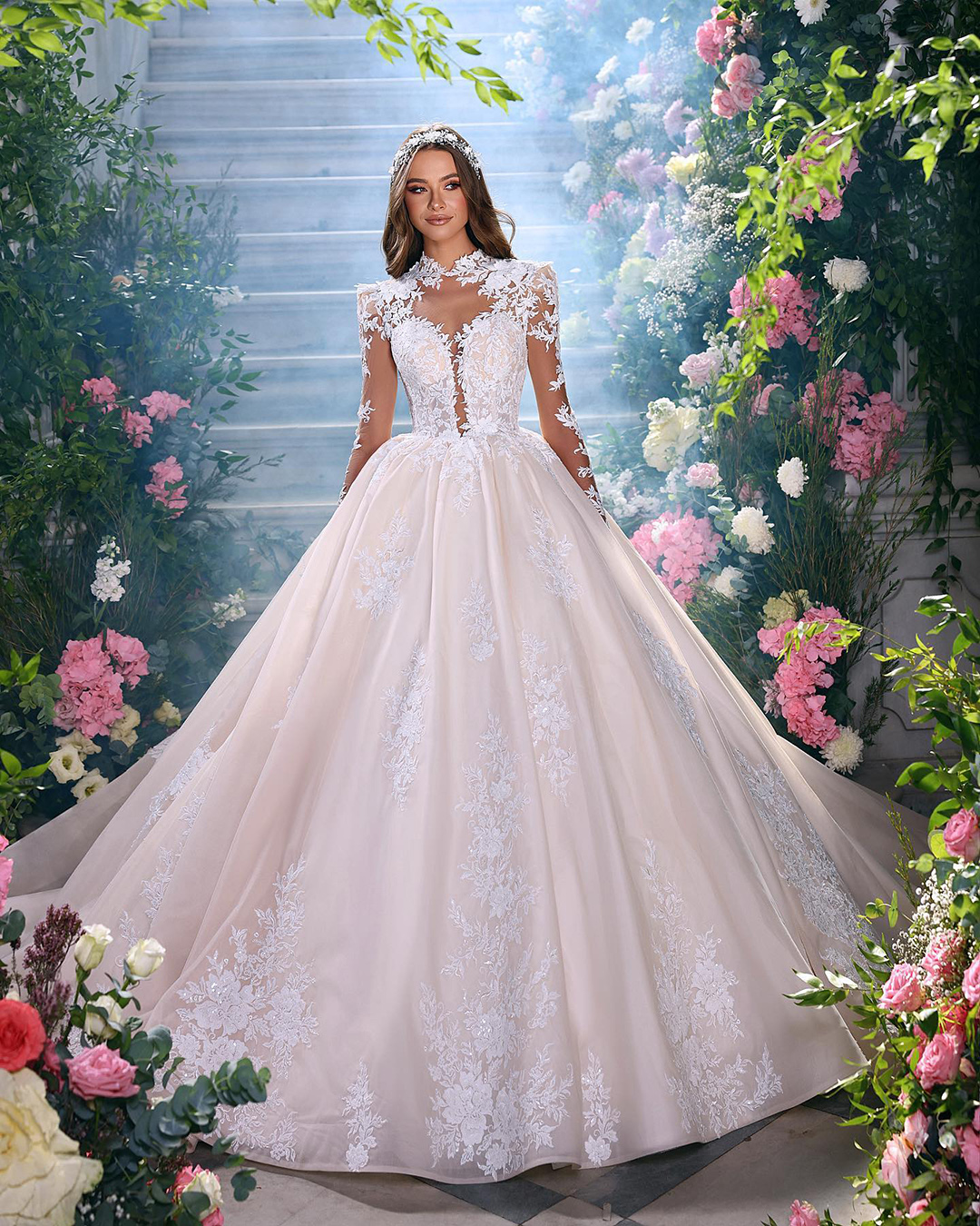 ball gown wedding dresses with long sleeves lace sweetheart neckline saidmhamad