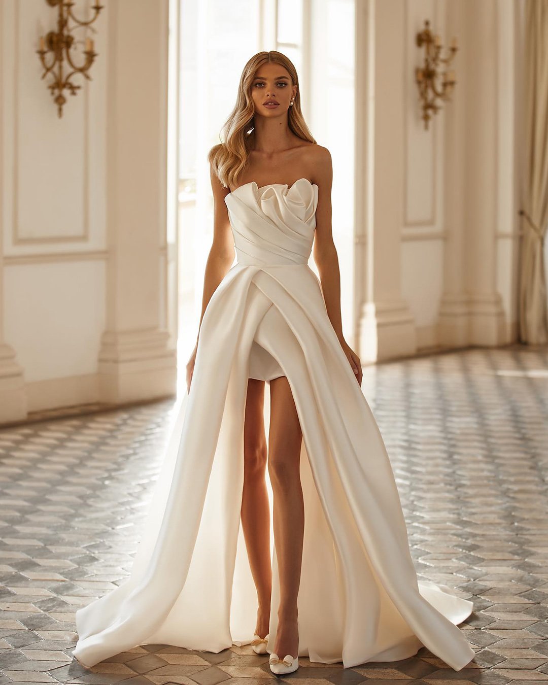 best wedding dresses simple strapless neckline with slit millanova