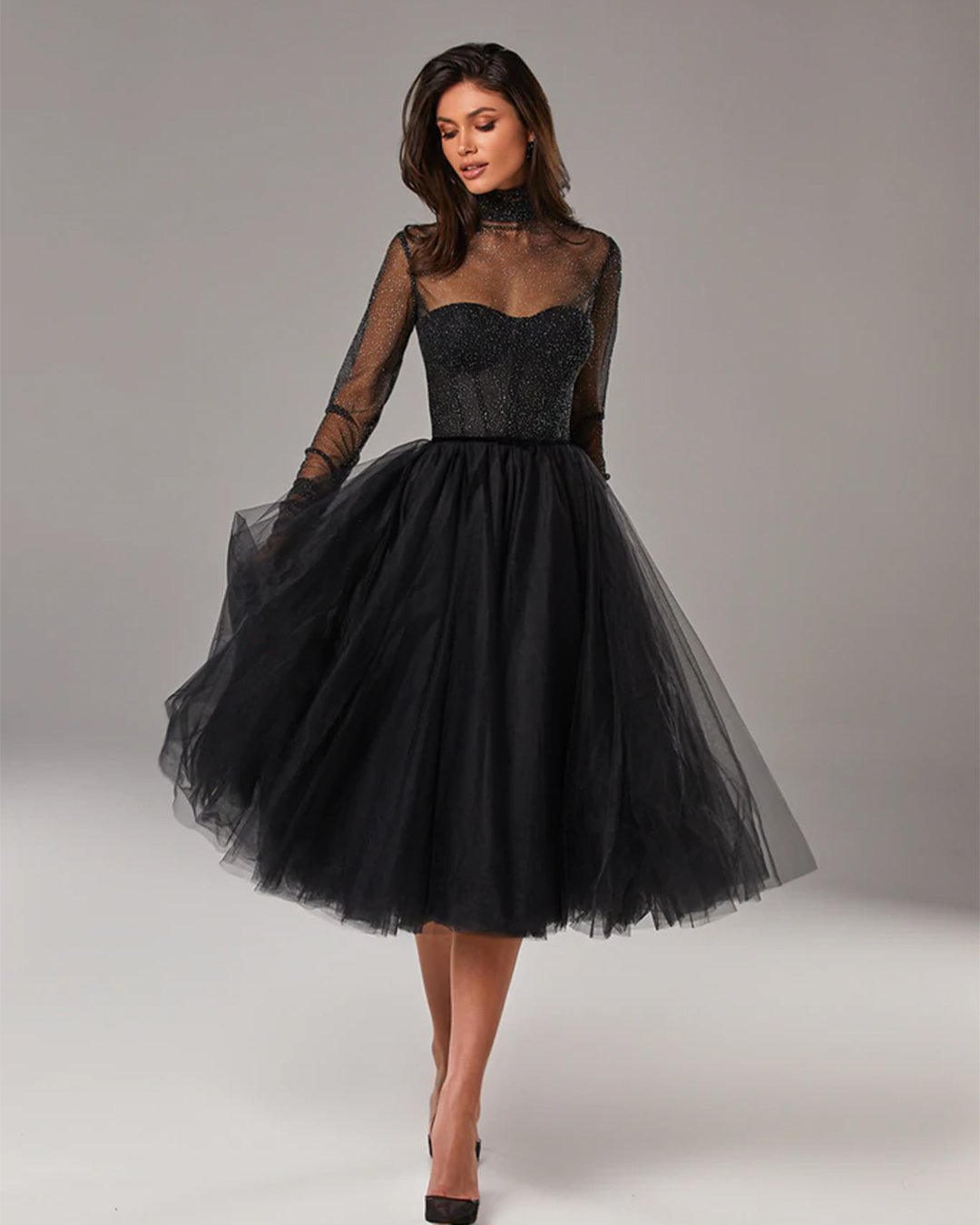 black wedding dresses elegant knee length with long sleeves milla nova