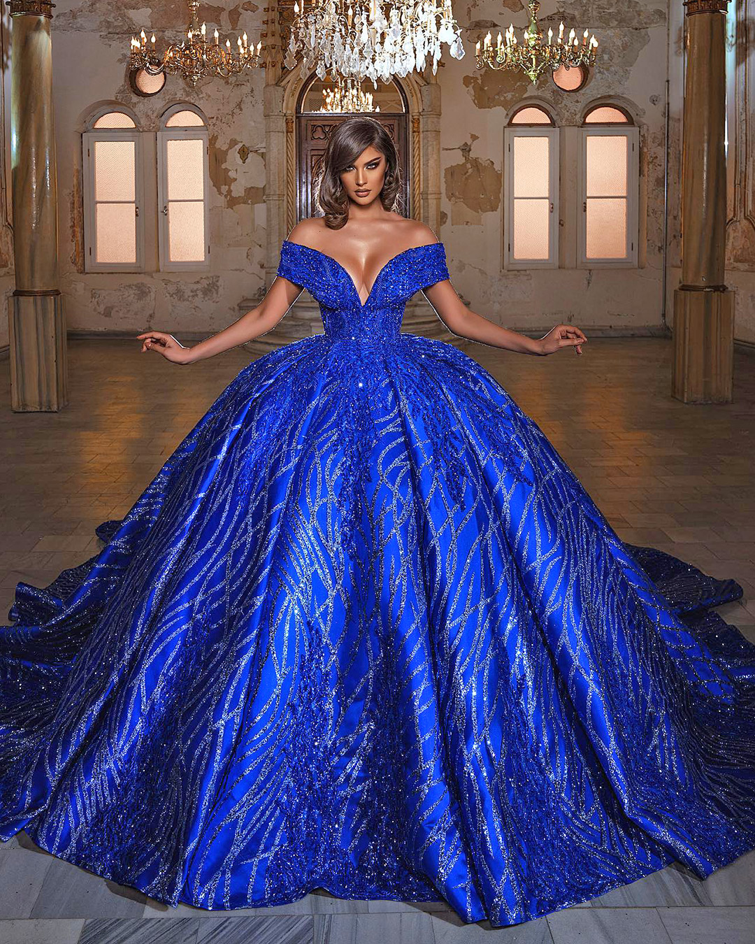 blue wedding dresses gown navy off the shoulder royal saidmhamadofficial