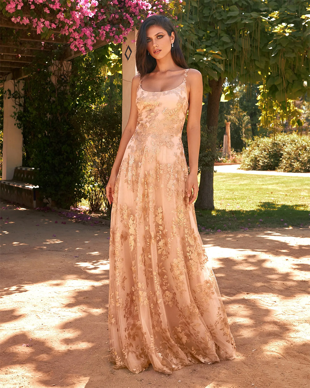 colourful wedding dresses a line pink with gold floral summer pronovias