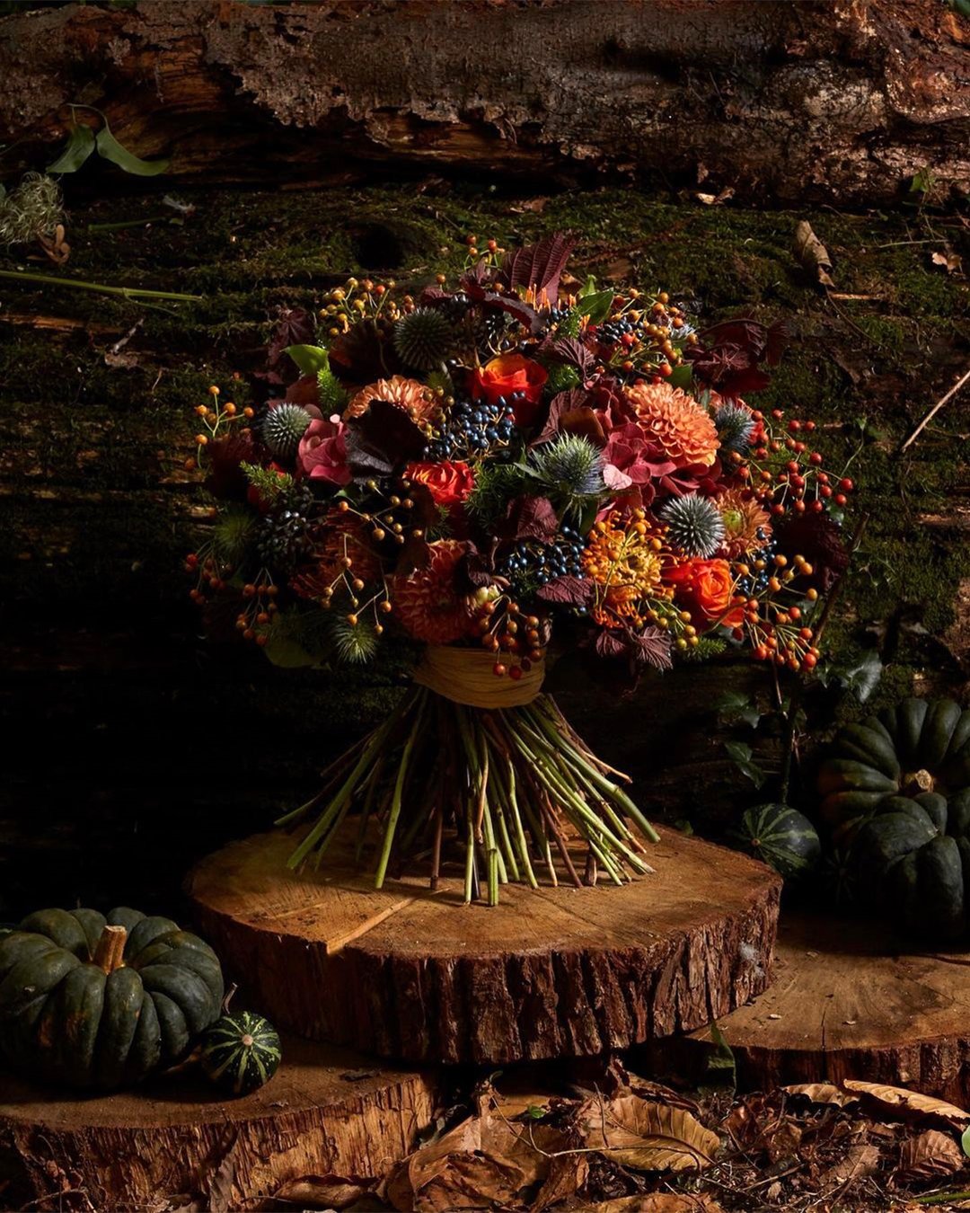 fall wedding bouquets with fall fruits and veggies