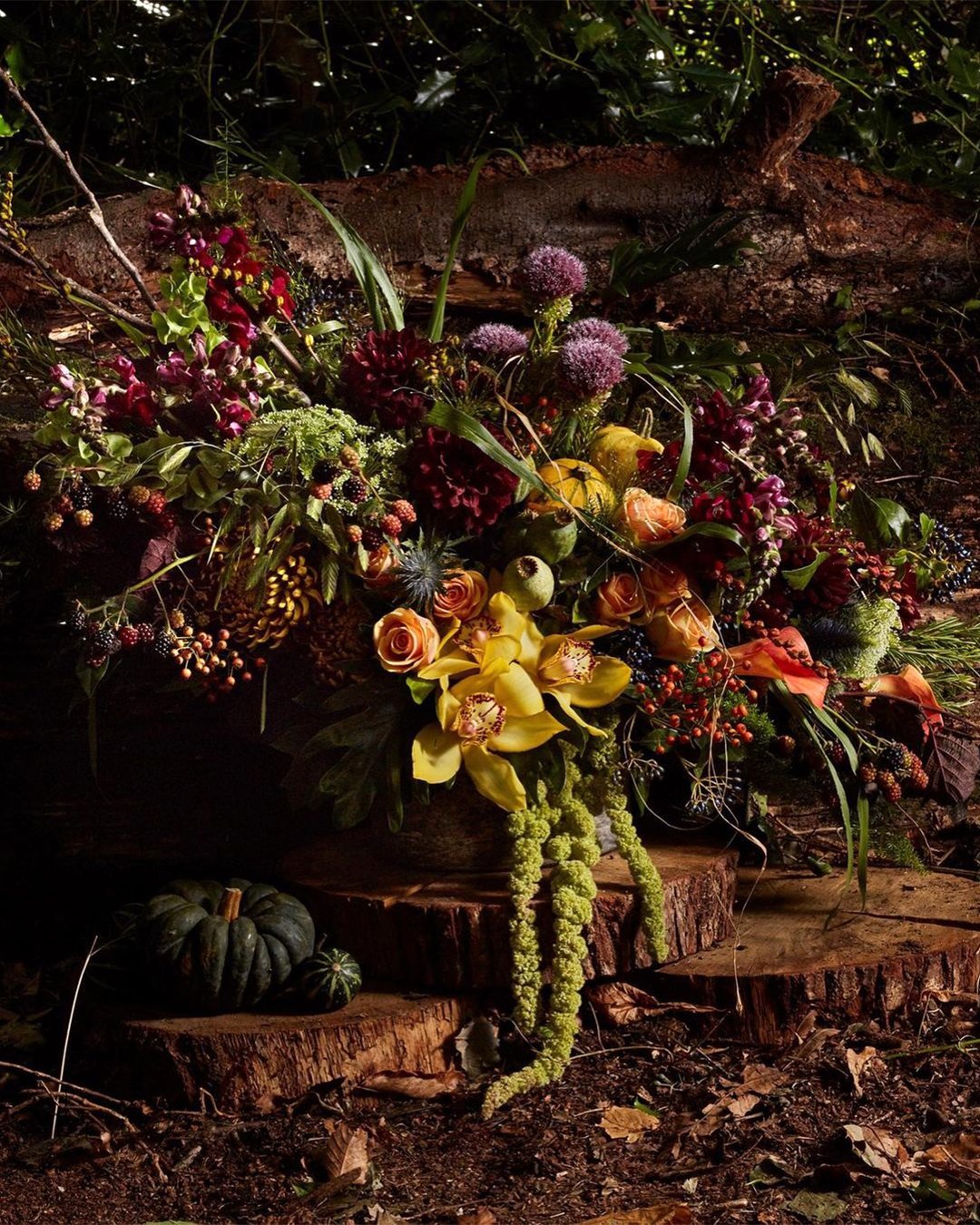fall wedding bouquets with fall fruits and veggies