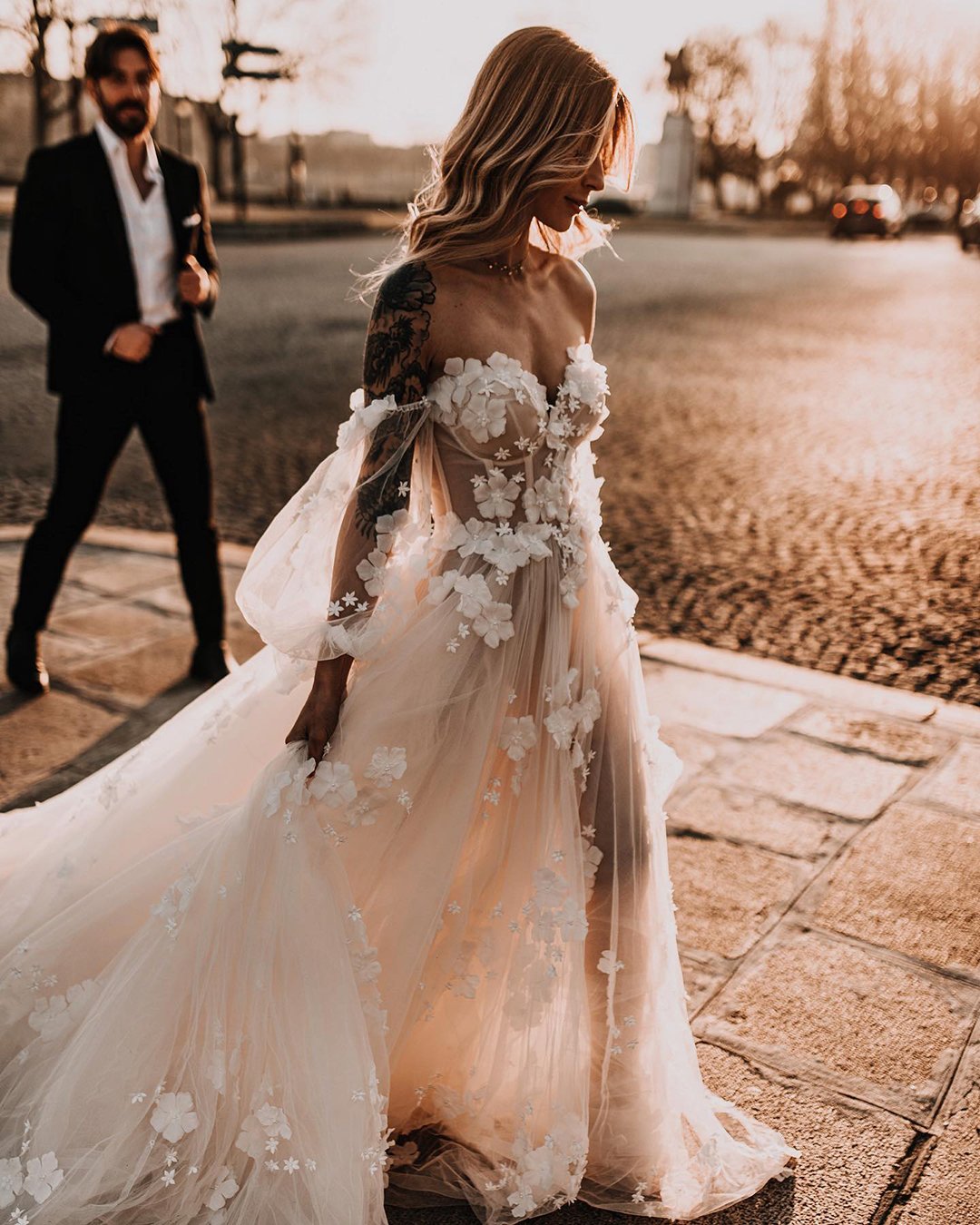 fashion forward wedding dresses a line off the shoulder sweetheart neckline floral galialahav