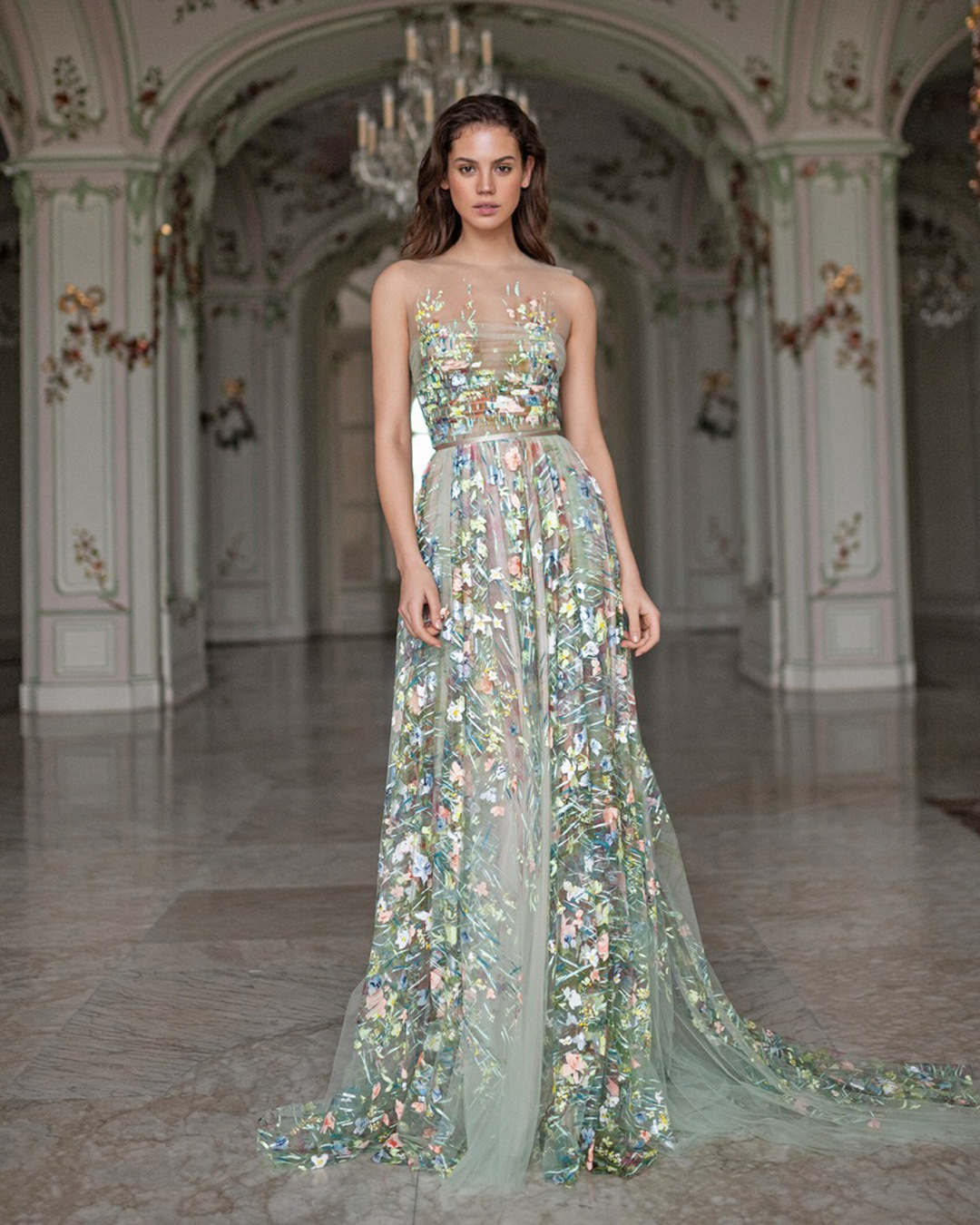 floral wedding dresses a line green floral appliques daalarnacouture