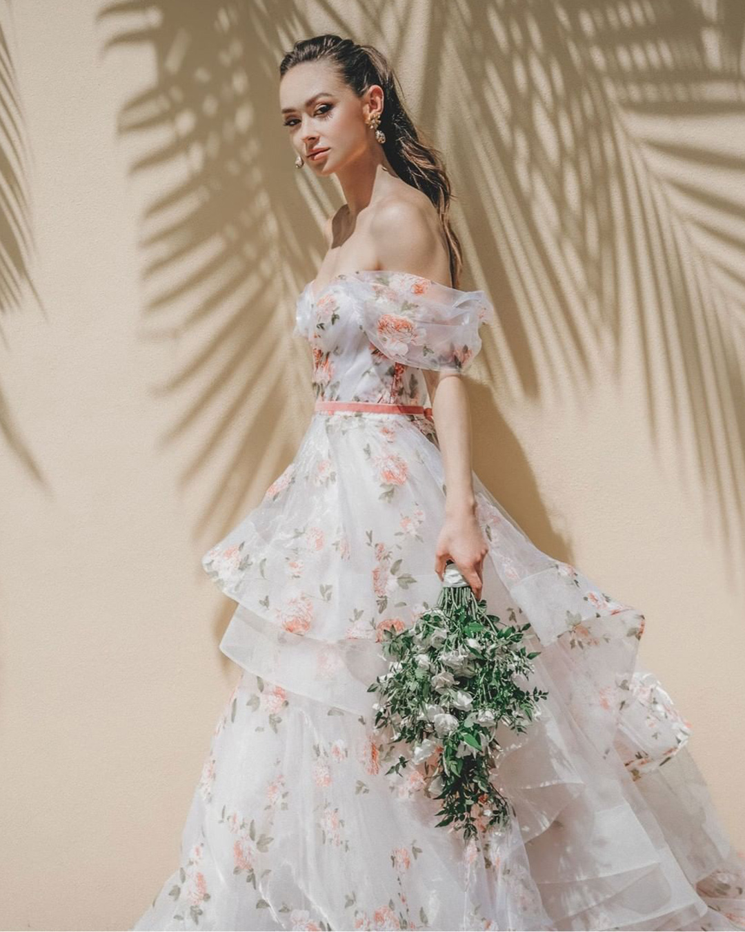 floral wedding dresses off the shoulder ruffled skirt wtoowatters