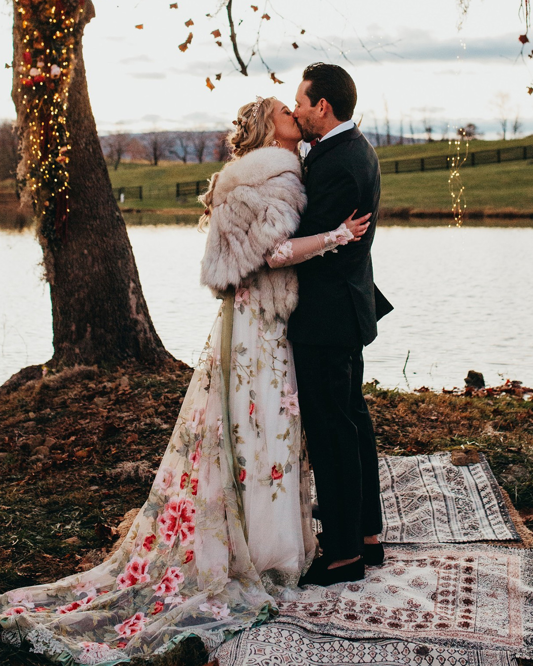 floral wedding dresses with fur white colored clairepettibone