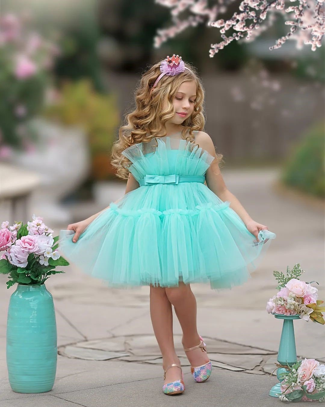 flower girl colorful dress with bow irinkac33