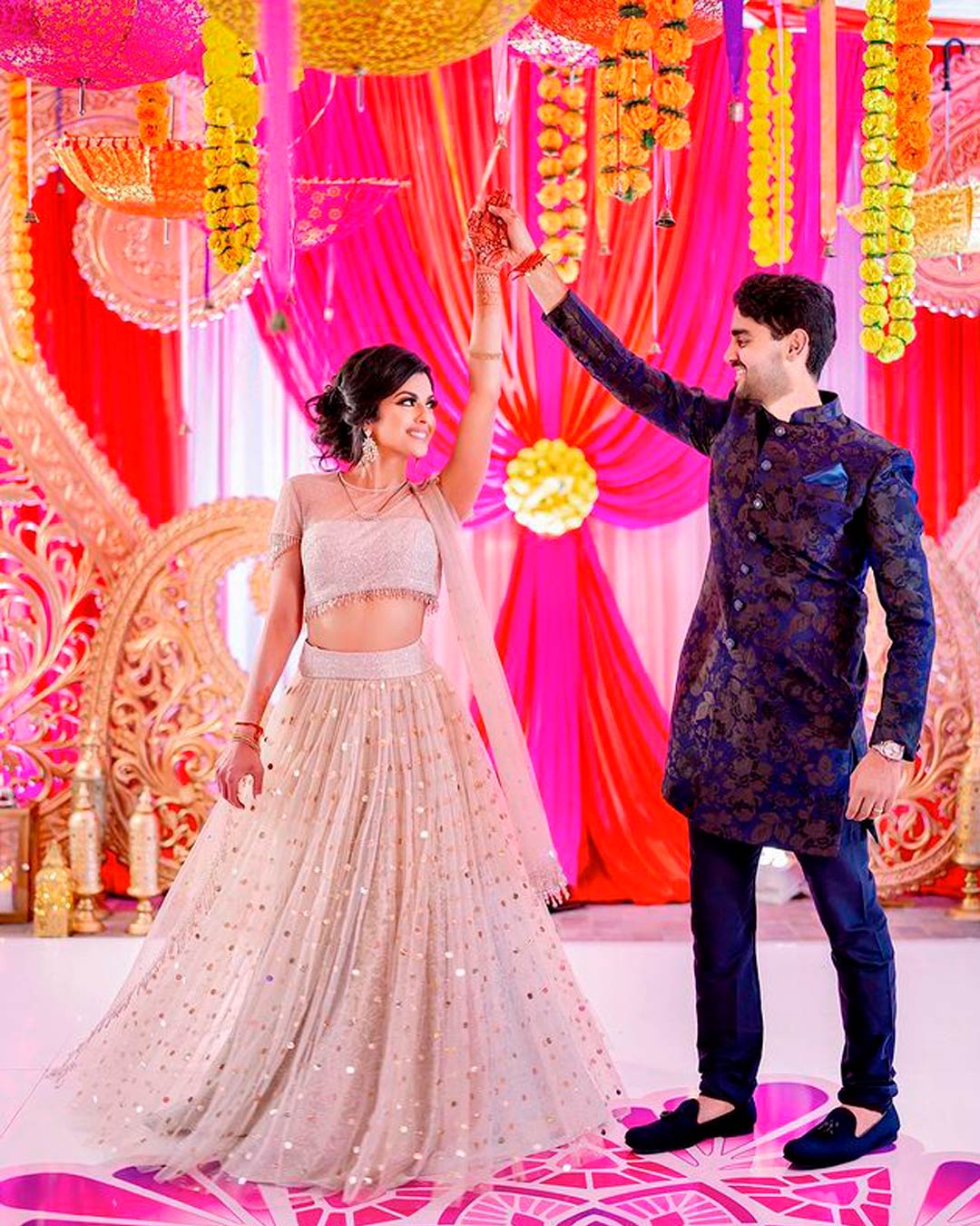 indian wedding hashtag couple bride groom dance