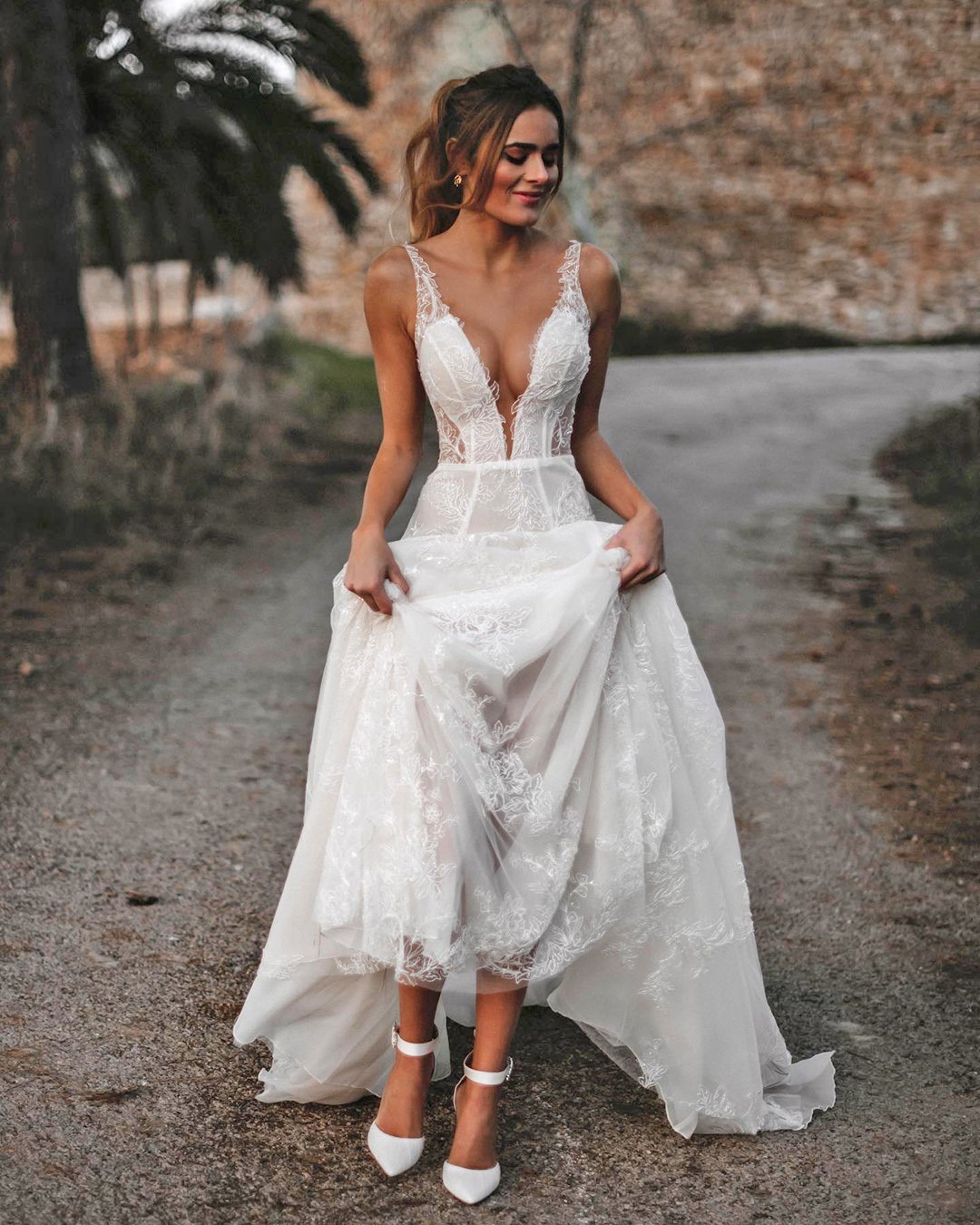 most pinned wedding dresses lace sexy deep v neckline beach galialahav