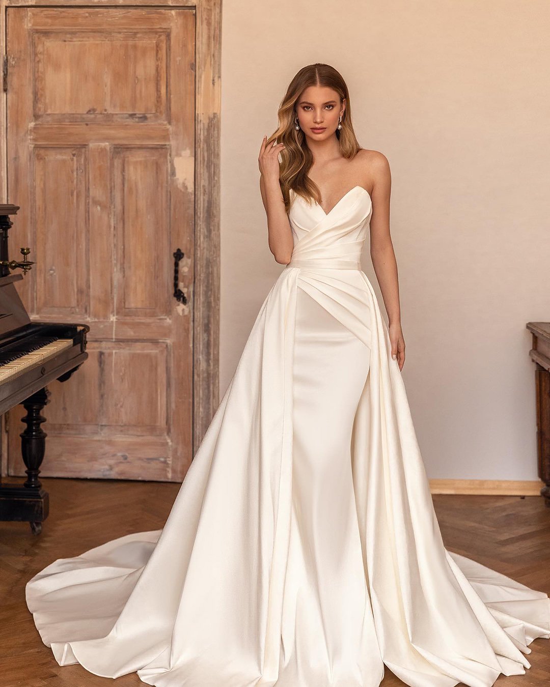 most pinned wedding dresses simple strapless neckline with overskirt evalendel