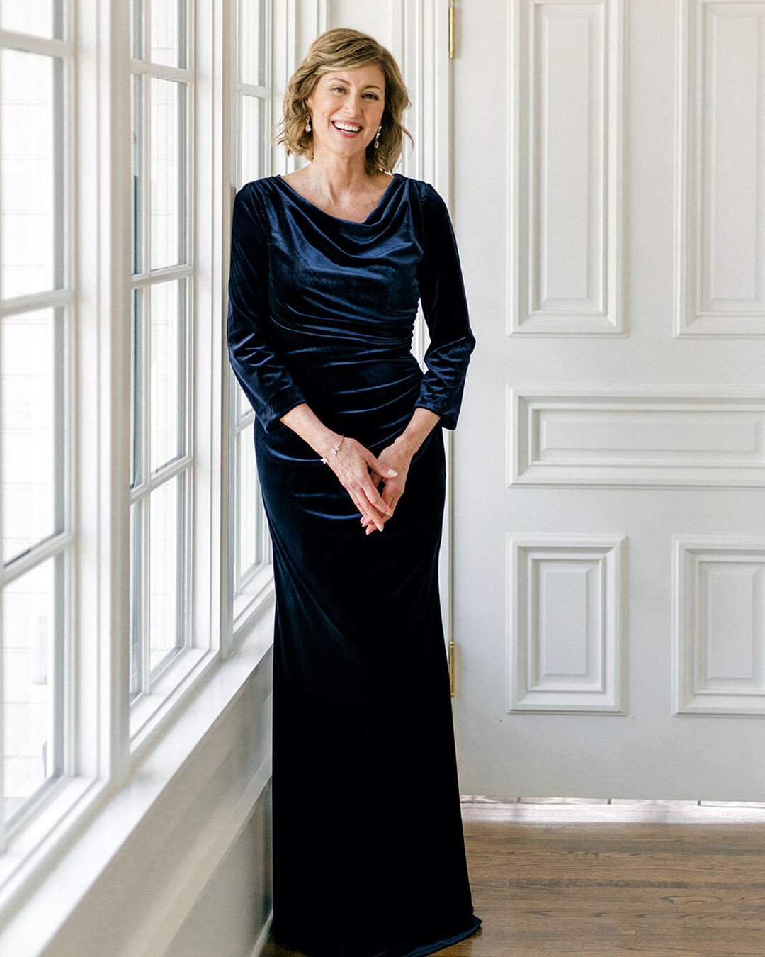 mother of the bride dresses simple with long sleeves navy velvet revelry