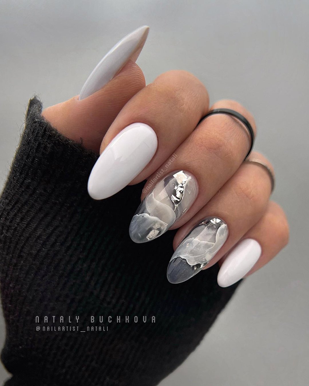 nail ideas for wedding white grey abstract silver foil nailartist_natali
