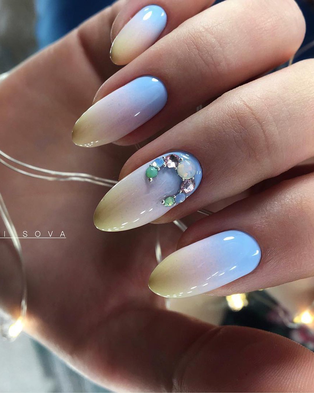 pinterest nails for wedding colorful ombre with rhinestones moon denisova_nailartist