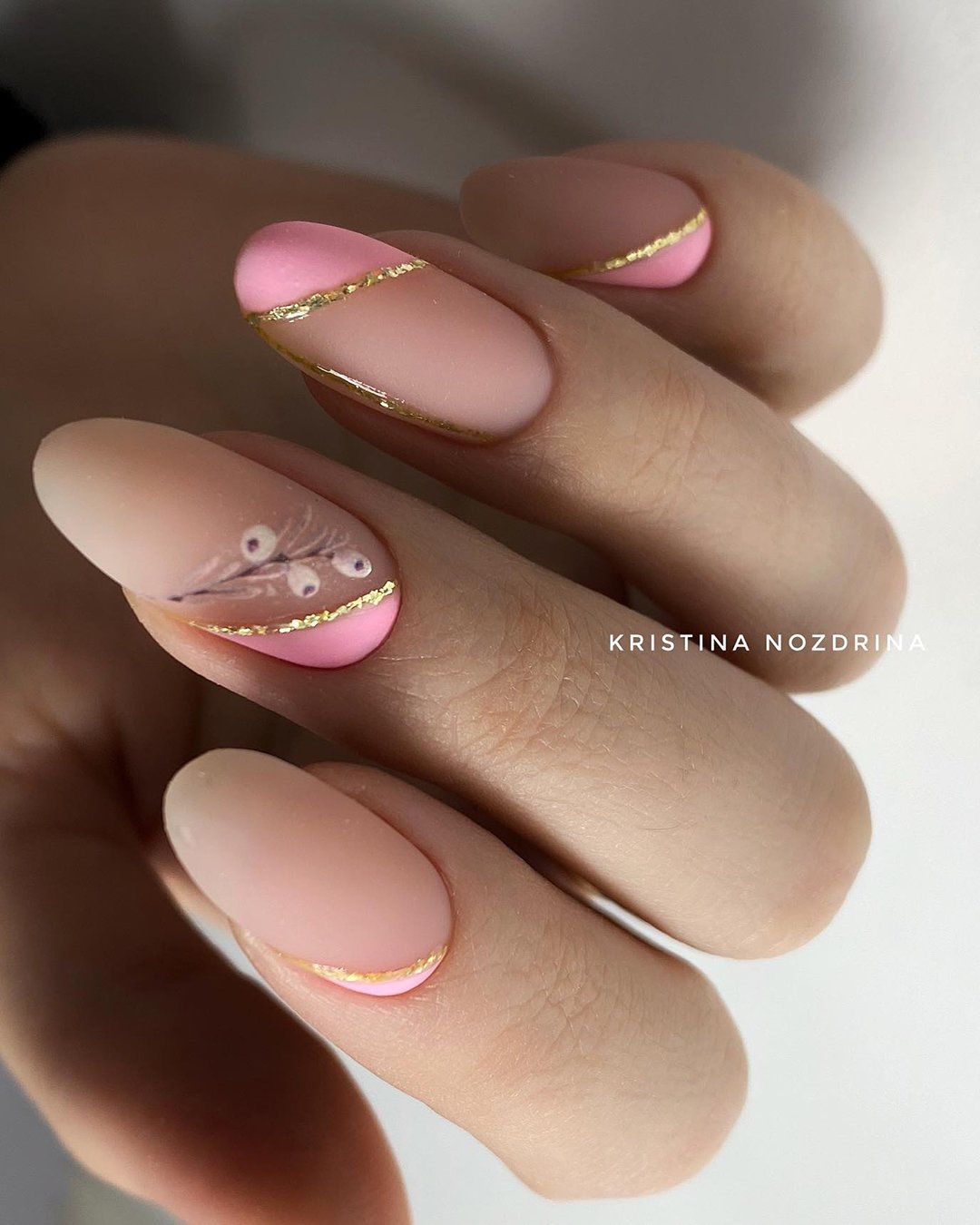 pinterest nails for wedding design pink gold with flowers kristina_nozdrina