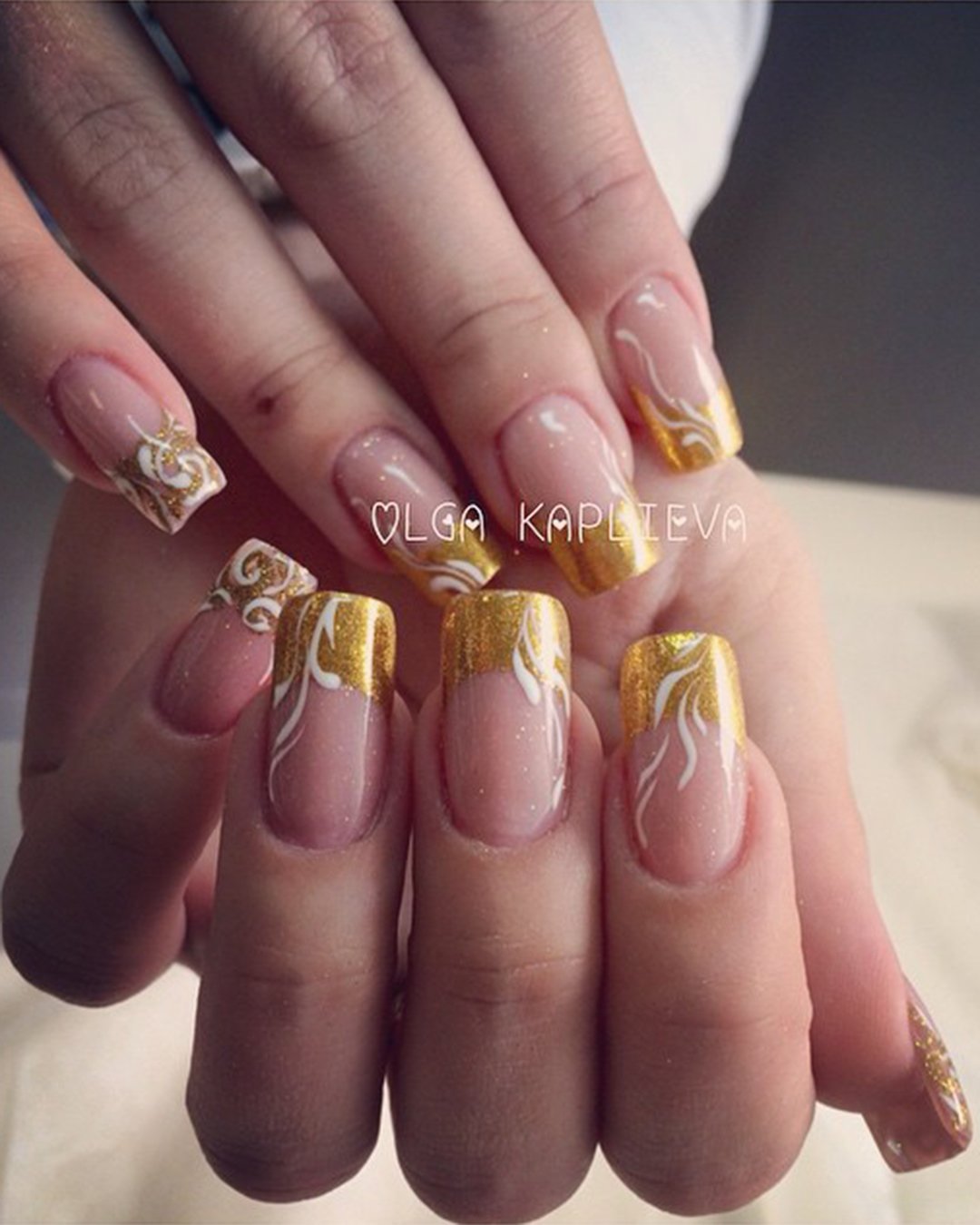 pinterest nails for wedding french design with gold and flower petals 1masternails