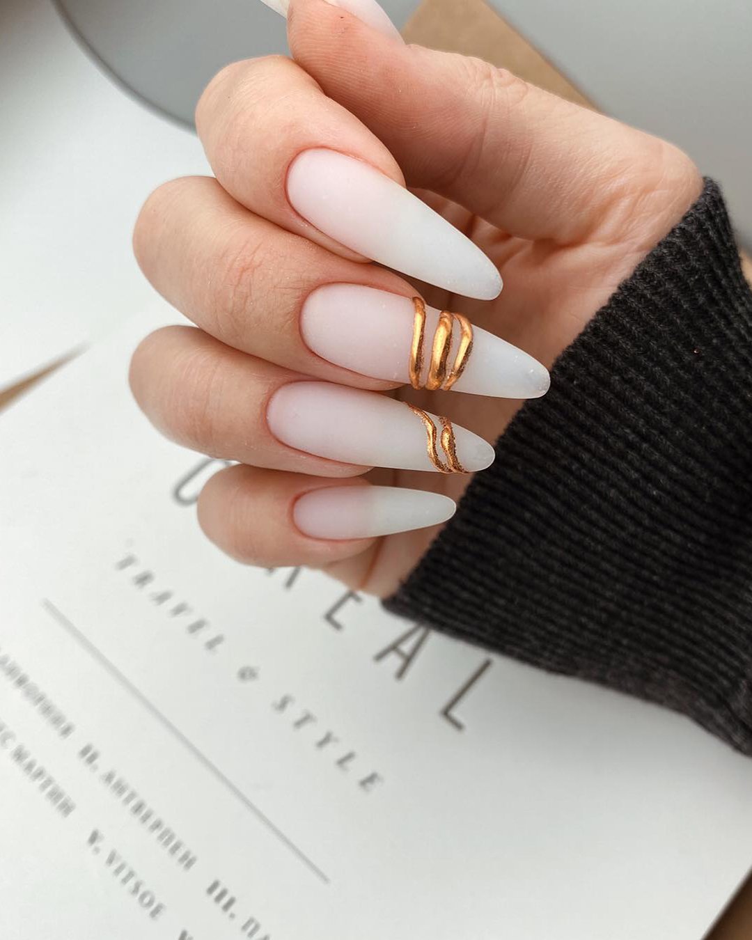 pinterest nails for wedding gold accent on simple long nails dizi_nail