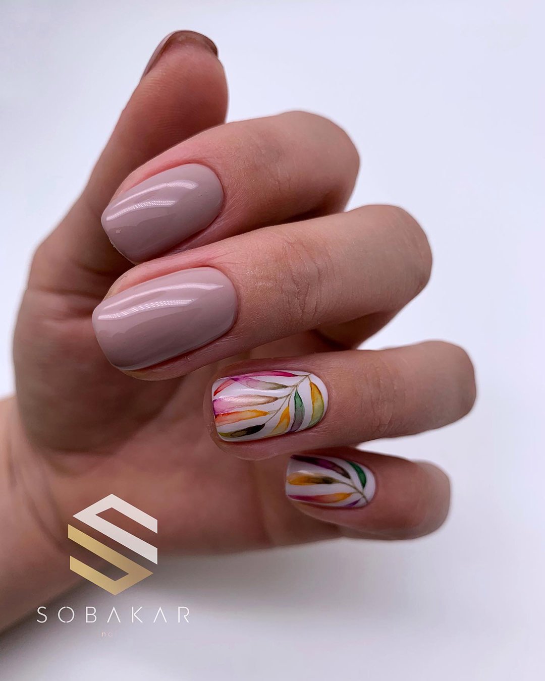 pinterest nails for wedding nude with colorful leaves sobakar_nails