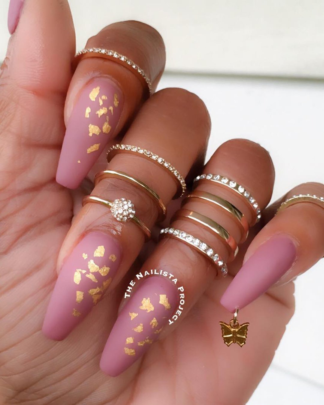 pinterest nails for wedding pink matte with golden foil thenailistaproject