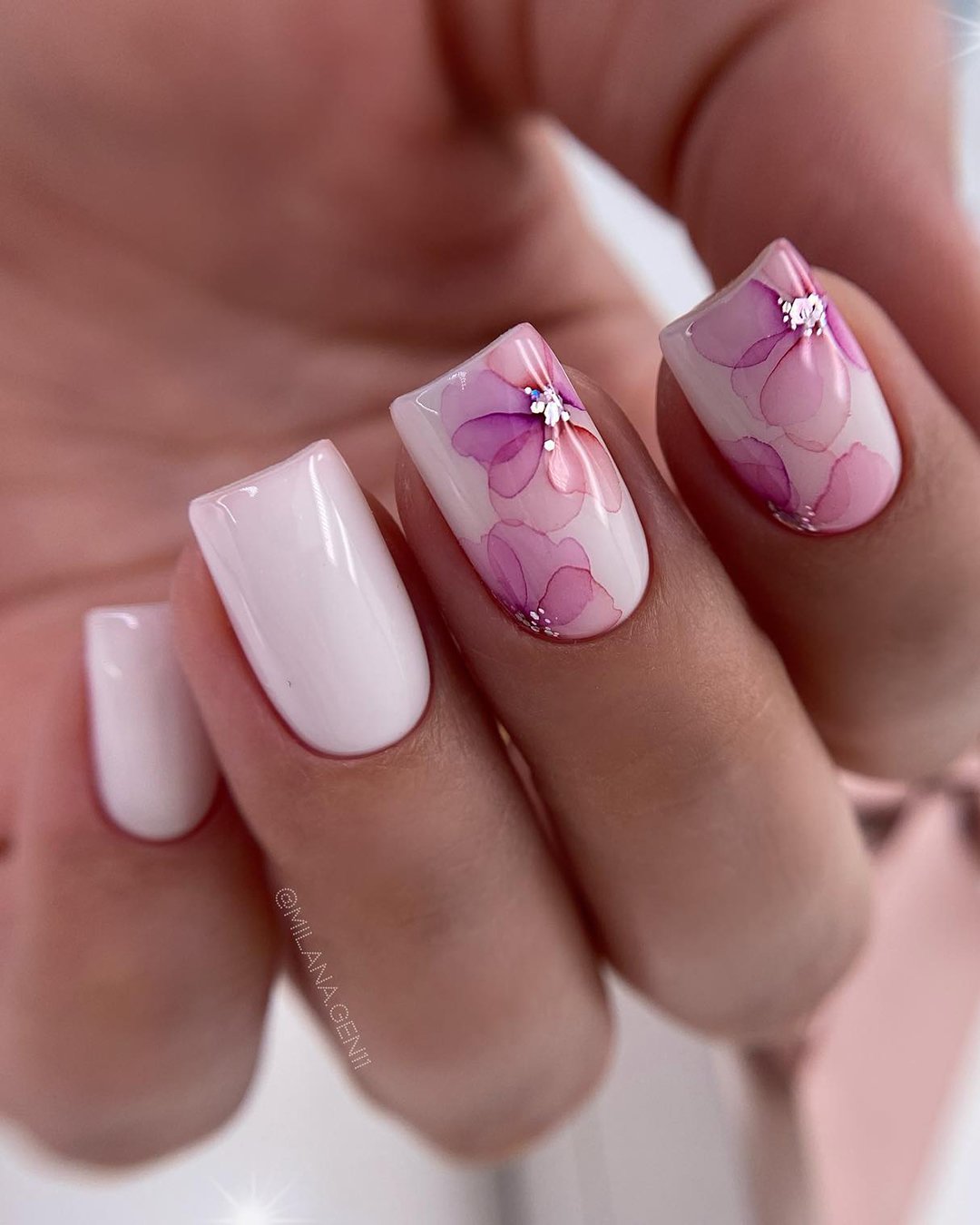 pinterest nails for wedding with hand drawing pink flowers milana.gen11