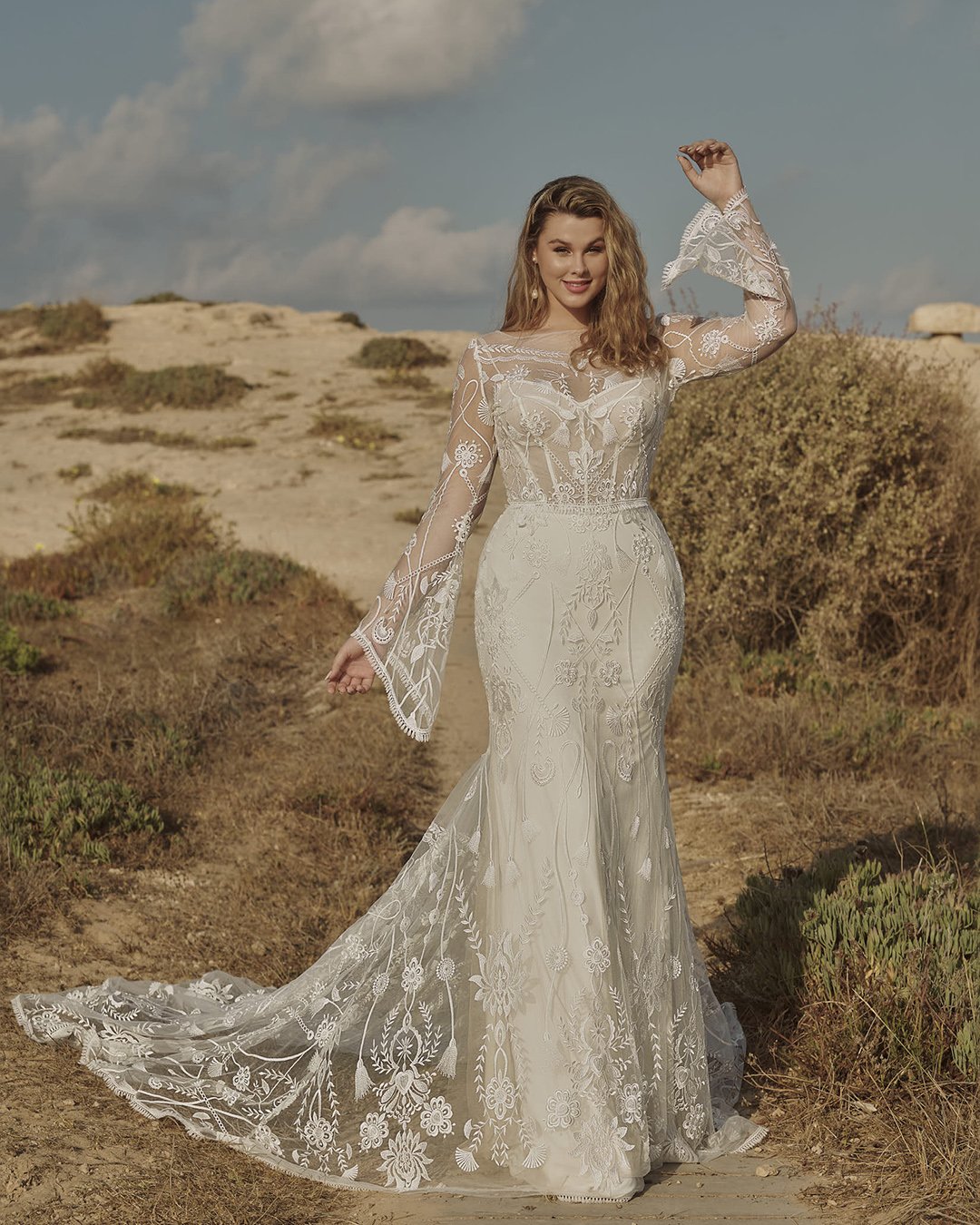 plus size wedding dresses with sleeves fit and flare boho rish bridal