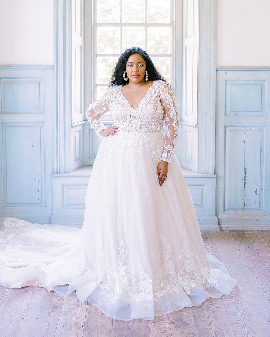 plus size wedding dresses with sleeves lace v neckline romantic maggiesottero