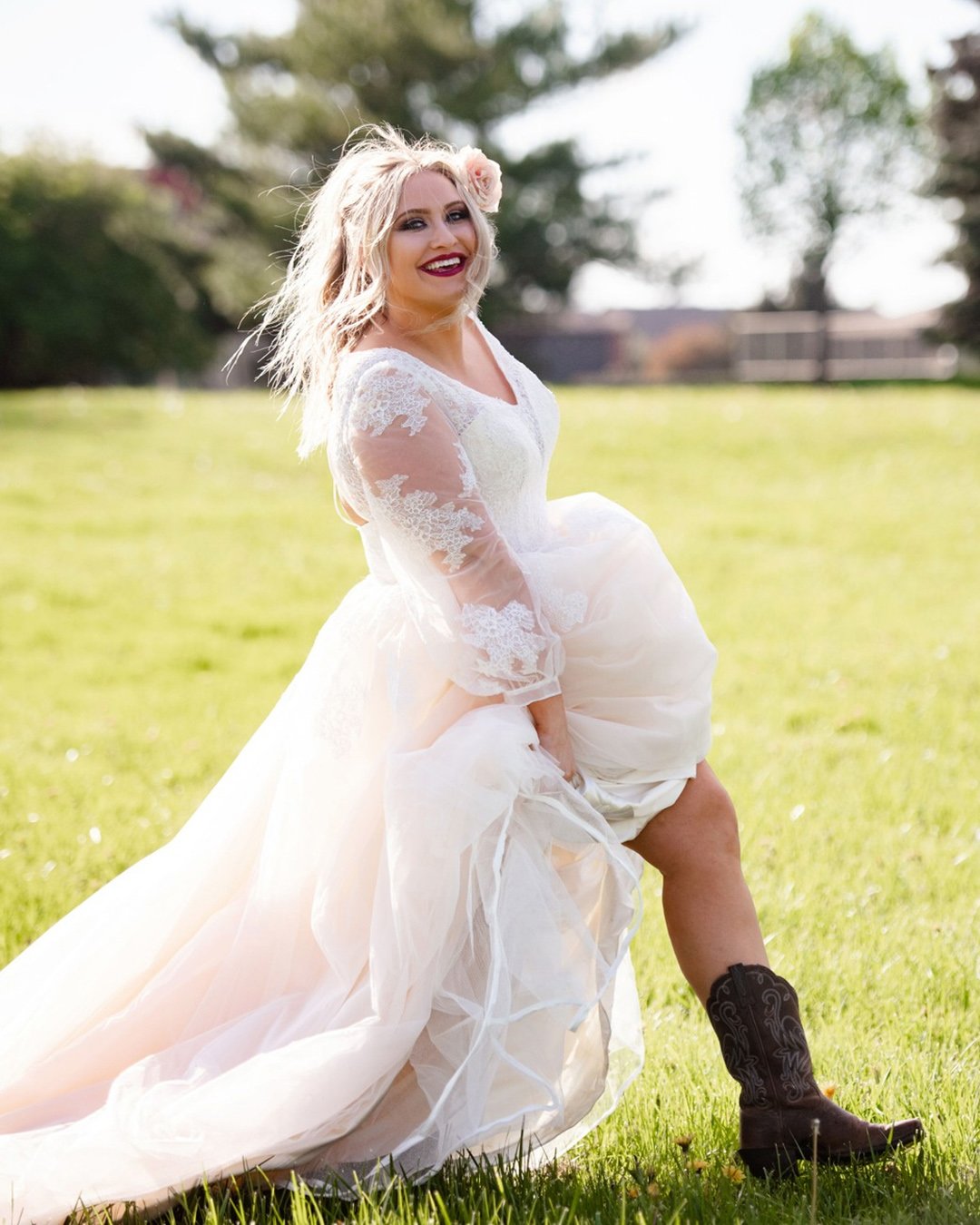 plus size wedding dresses with sleeves with long lace sleeves cowboy boho country andi_b_bridal