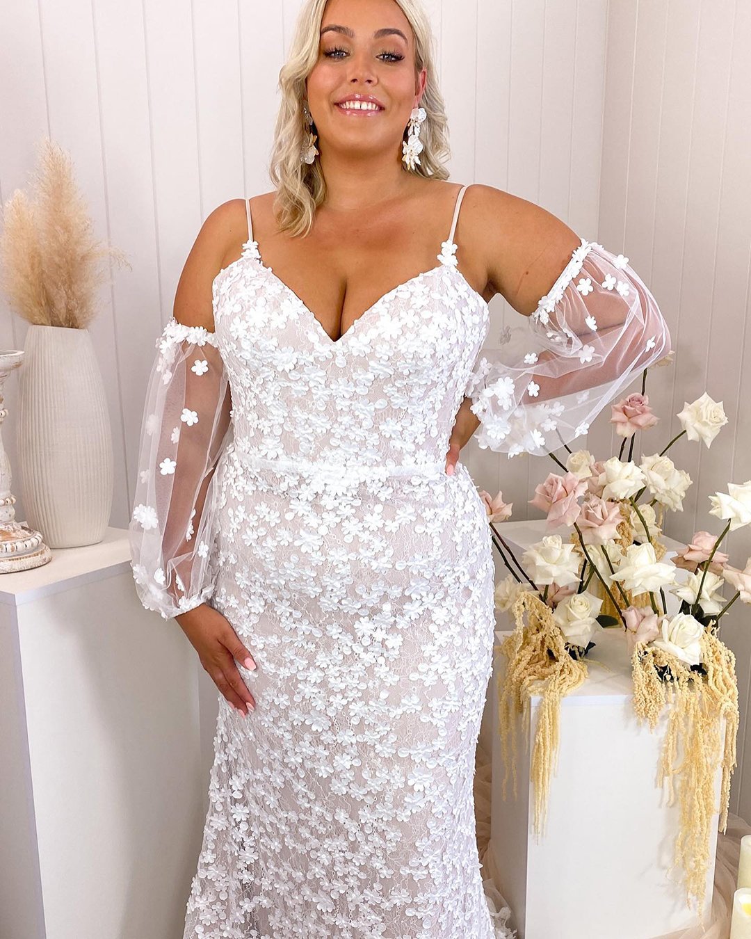 plus size wedding dresses with sleeves with spaghetti straps off the shoulder lace madilane