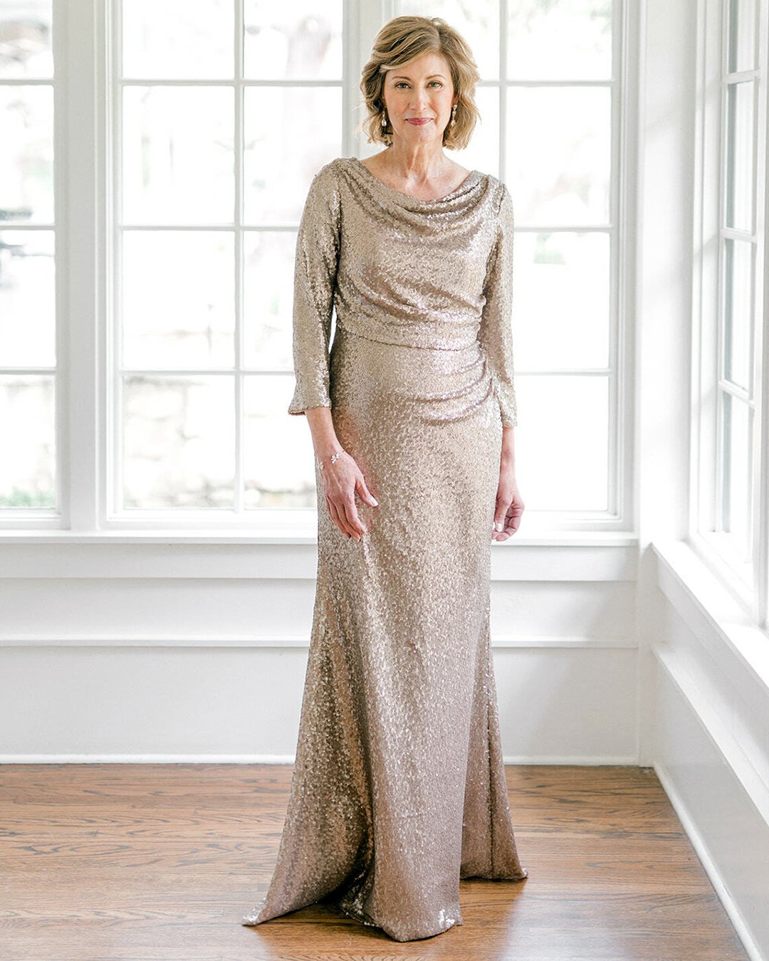 sequin mother of the bride wedding dresses with long sleeves revelry