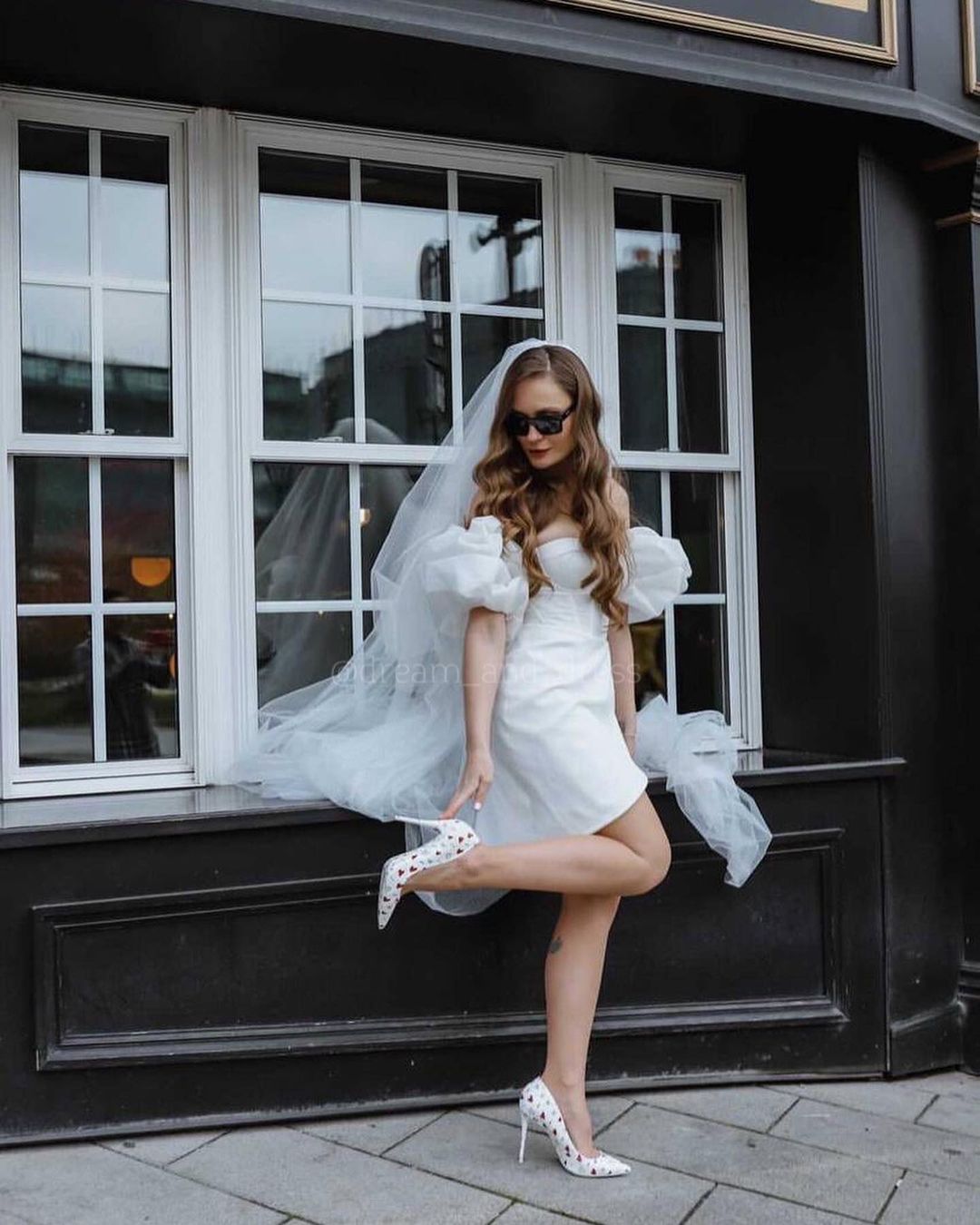 short wedding dress simple with puff sleeves dream and dress