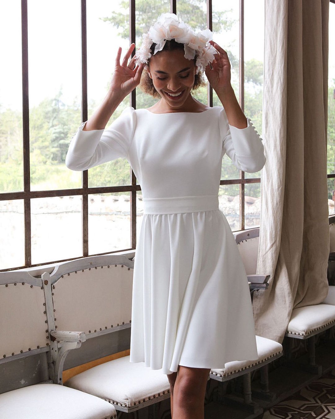 short wedding dresses simple with long sleeves modest marielaportecreatrice