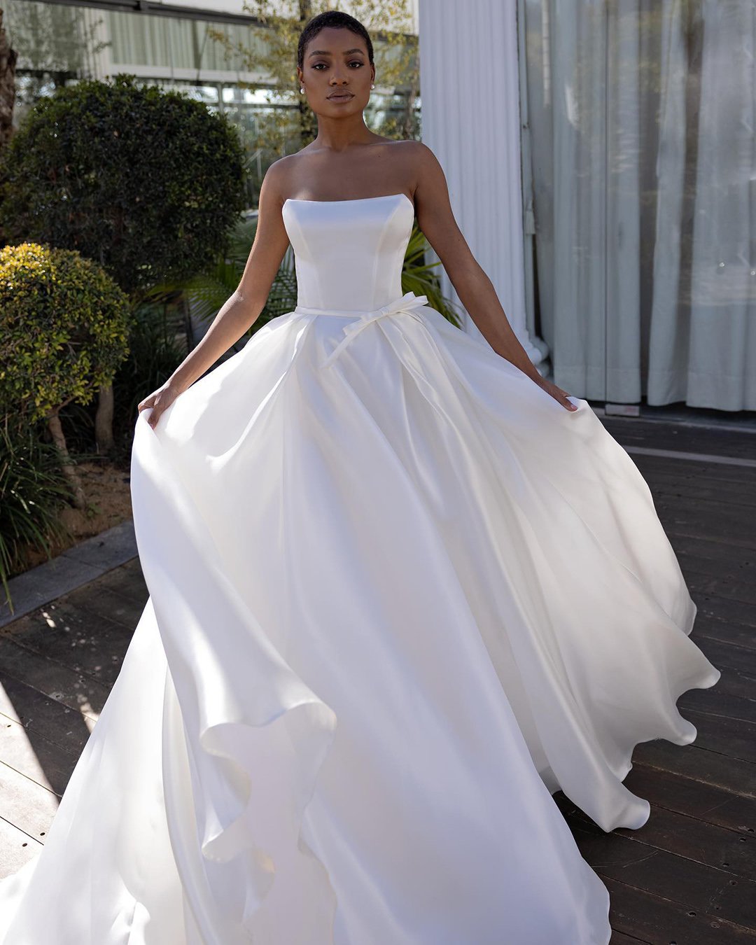 simple wedding dresses strapless neckline ball gown pninatornai