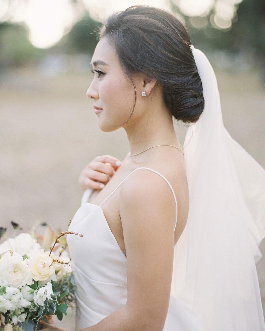 wedding hairstyles with veil chignon on dark hair chialimengartistry