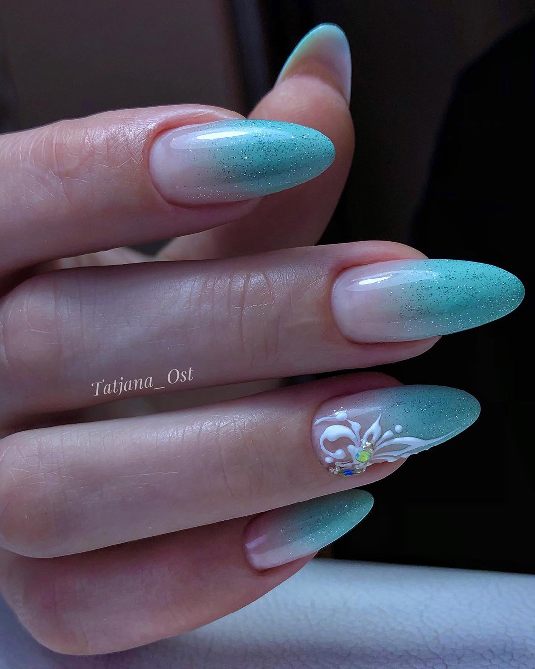 wedding nails design long nude blue ombre nails tatjana_ost
