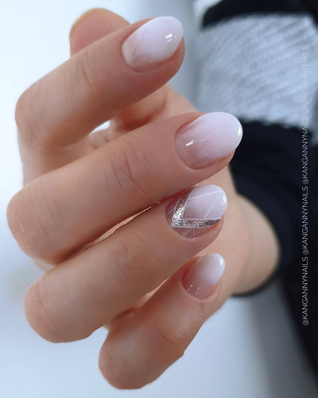 wedding nails design ombre pink white silver stripes kangannynails