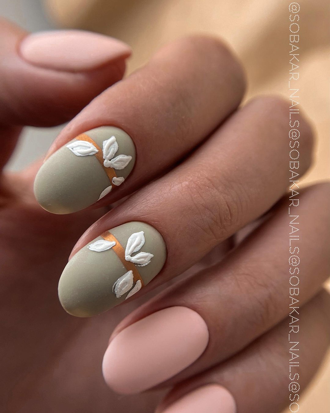 wedding nails design pink grey nude nails with white petals sobakar_nails