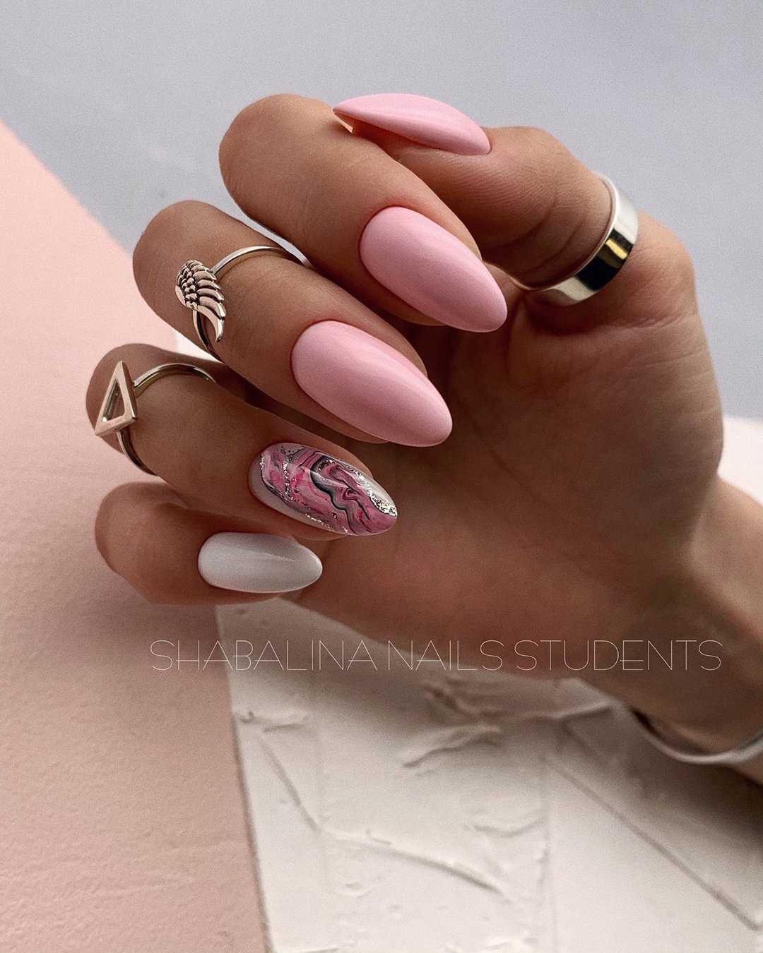 wedding nails design pink white with abstract shabalina_nails