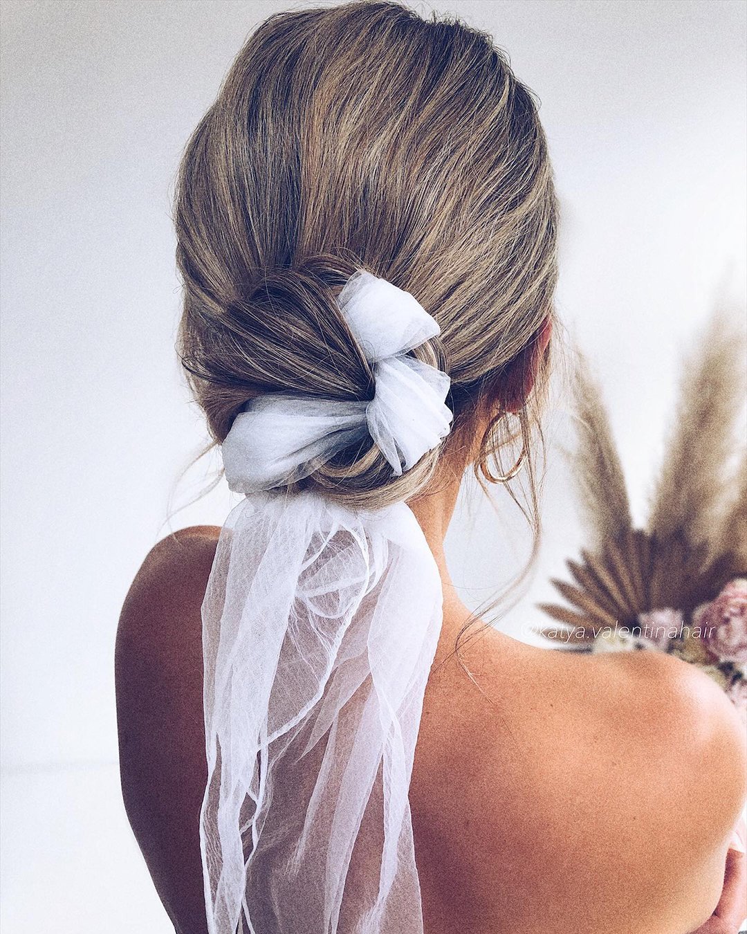 wedding updos textured low bun with veil scarf katya.valentinahair