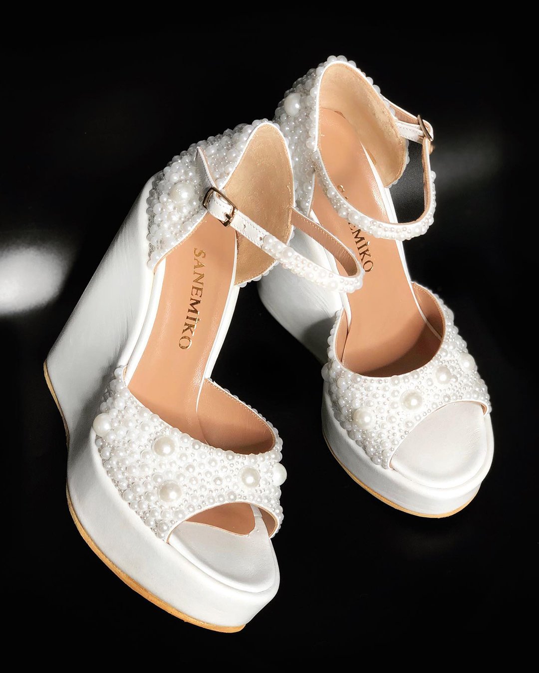 wedding wedges white with pearls sanemiko