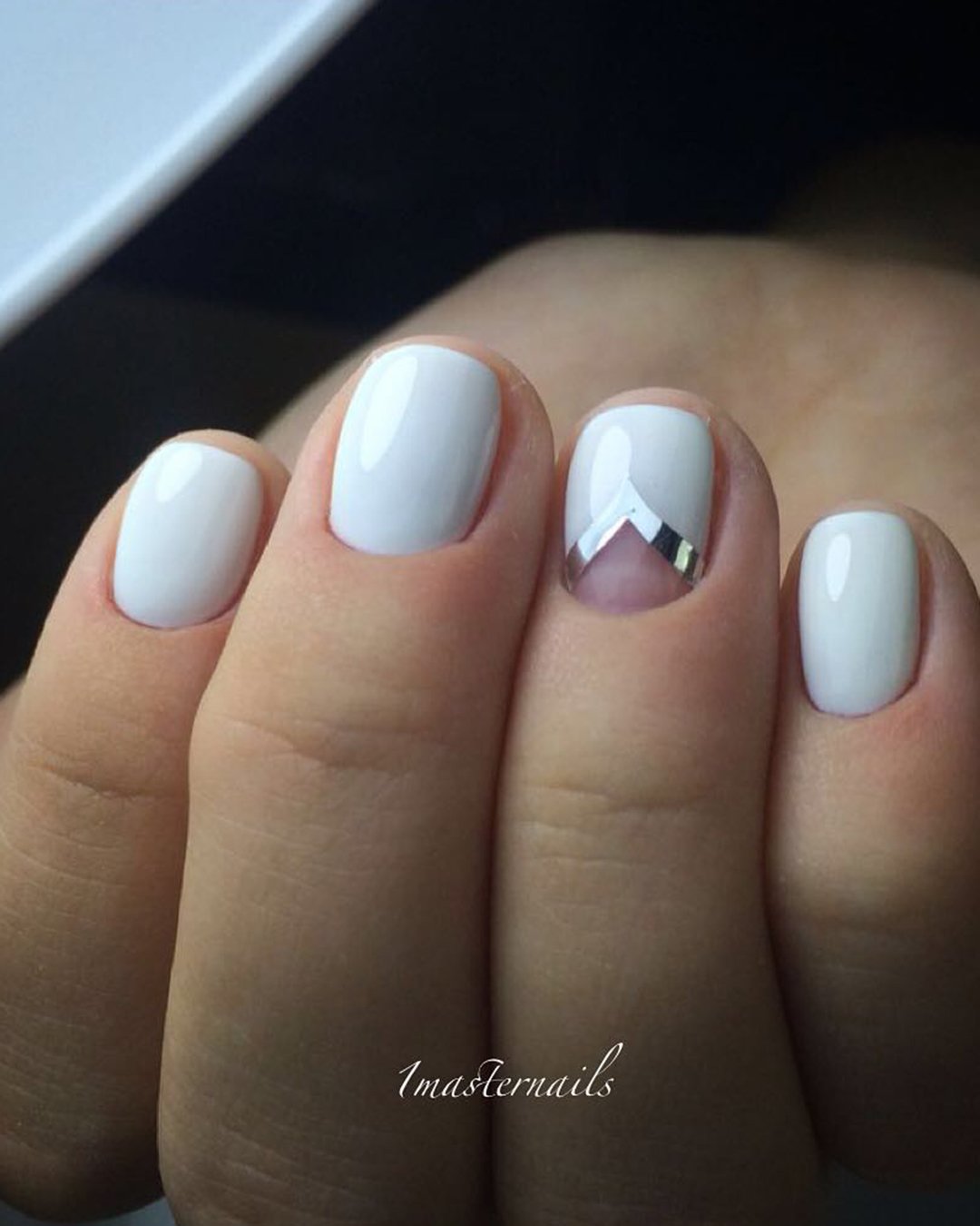 white nail designs white minimal silver design 1masternails