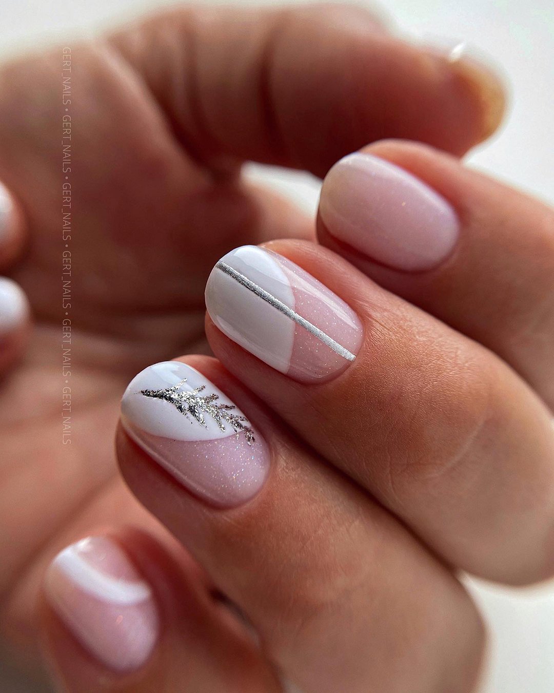 white nail designs white silver short nails gert_nails