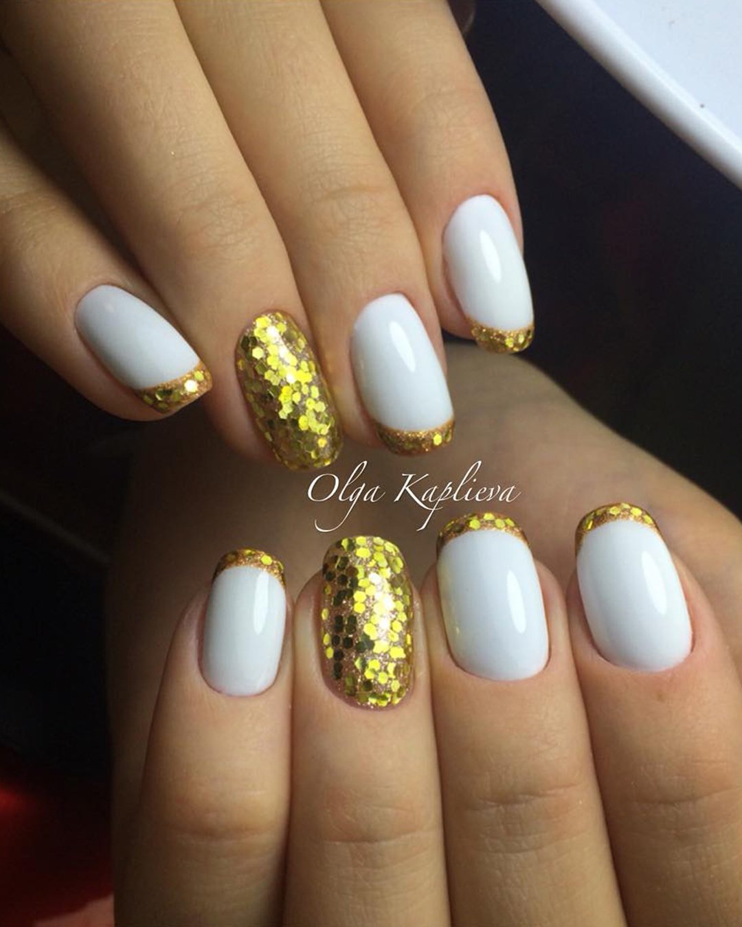 white nail designs white with golden design 1masternails