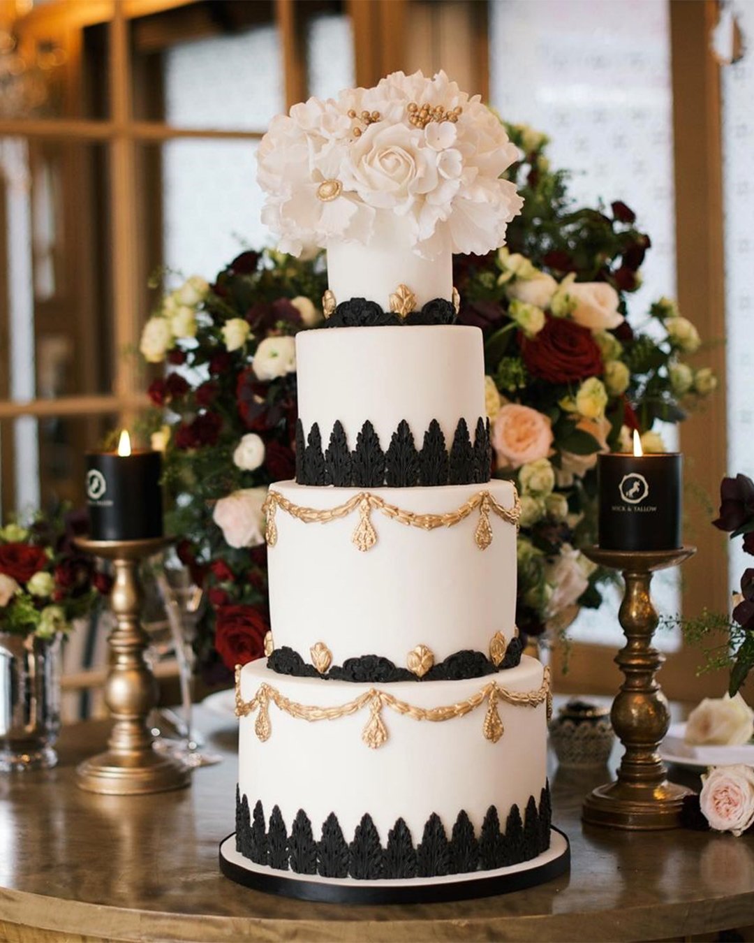 black and white wedding cakes elegant cakes with gold accents