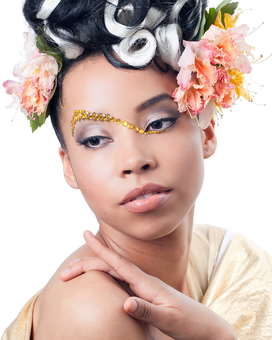 black bride makeup ideas natural light makeup with gold rhinesstones shutterstock