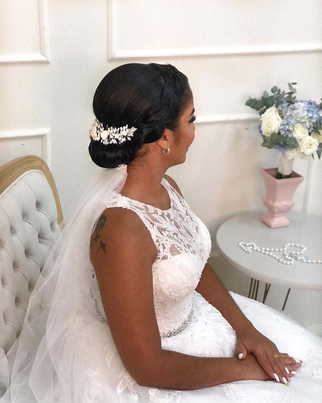 black women wedding hairstyles chignon and braids with veil natalymirandahair