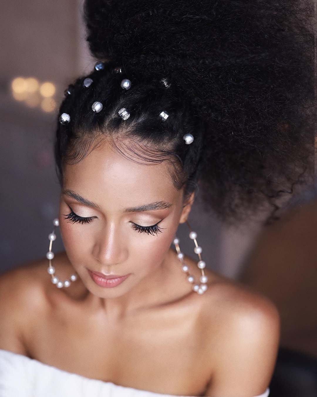 black women wedding hairstyles high african curls and pearls tonyastylist