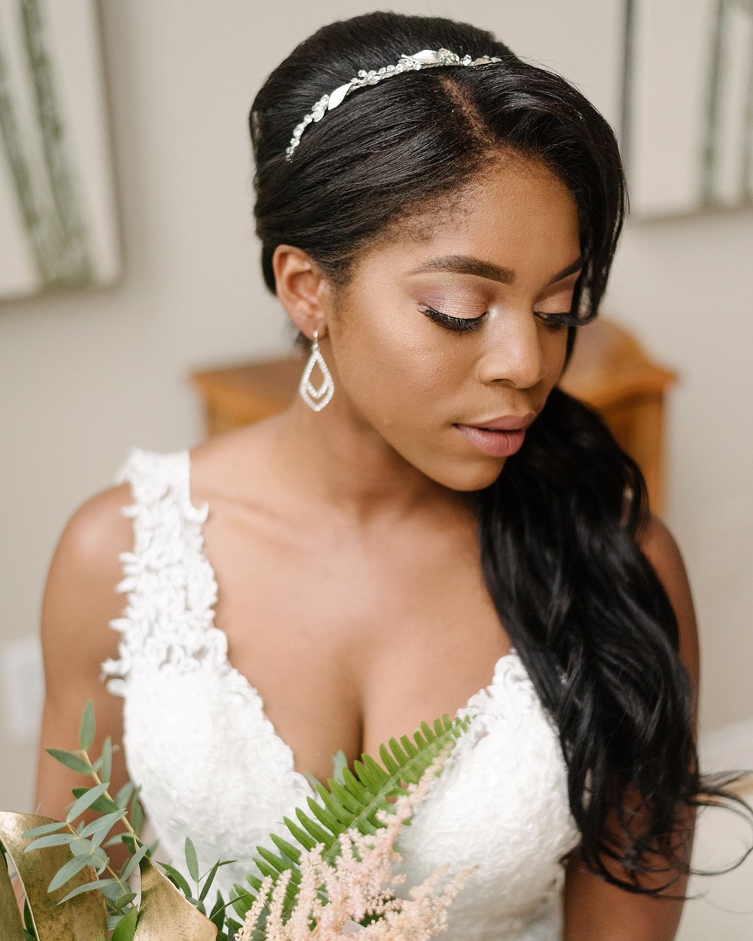 black women wedding hairstyles side swept on long hair shutterstock